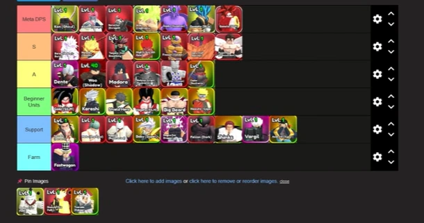 Anime Squadron Update 2.0 tier list overview
